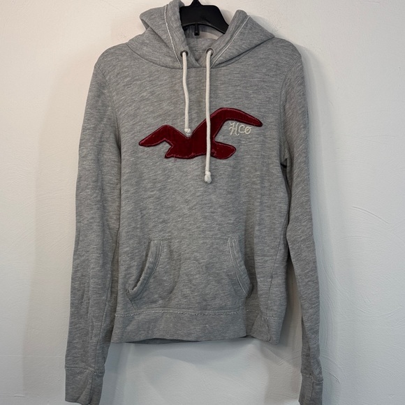 Hollister Sweaters - Hollister Vintage Size M Gray and Cream Hoodie Embroidered Logo Y2K